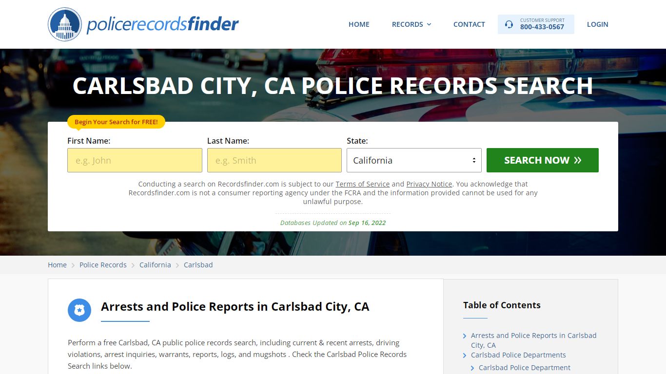 CARLSBAD CITY, CA POLICE RECORDS SEARCH - RecordsFinder.com